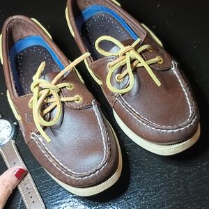 Sperry Brown Boat Shoes with Cream Soles